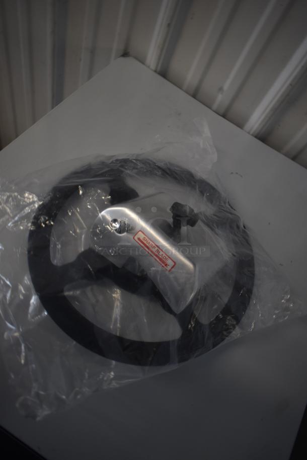 Brand new Avantco 177SL312 12" meat slicer part in plastic wrap. Visible "Sharp Blade" label.