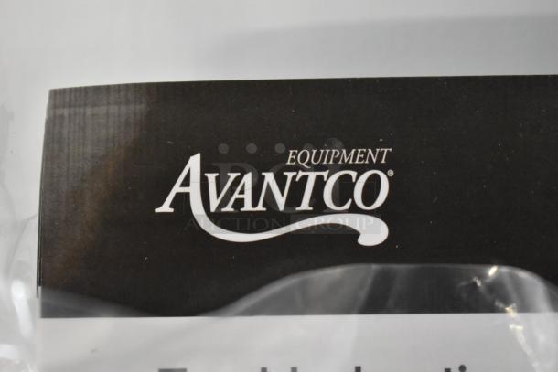 Alt text: Avantco logo on the packaging of a model 177SL312 12" manual meat slicer. New, scratch and dent condition.
