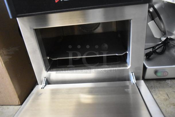 Merrychef eikon e1s high-speed cooking oven, brand new, scratch and dent, 208/240V, 1 phase, open door view.