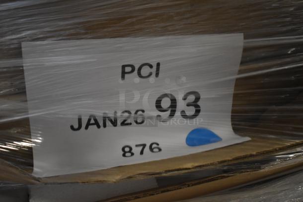 Bunn scratch and dent items labeled "PCI JAN26 93 876," wrapped in protective film, auctioned as 18-item lot.