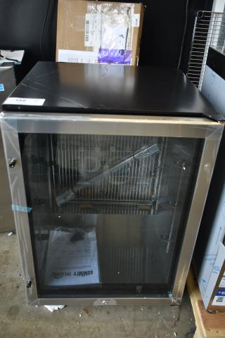 Summit SCR610BL 24" stainless steel undercounter beverage refrigerator with glass door, brand new, visible scratches.