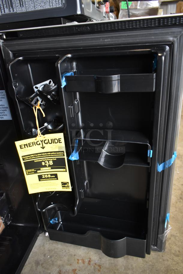 Danby outdoor refrigerator, model DAR044A1SSO, 4.4 cu. ft., stainless steel, new with minor scratches, energy guide visible.