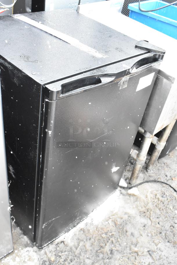 Two mini coolers, Galanz GLR33MS1E02 and Kismile BD-88B-E, 120 volts, 1 phase, black exterior, good condition.