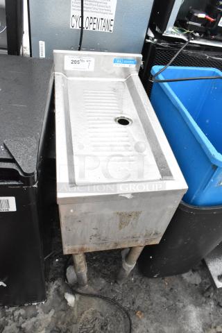 BK Resources BKUBD-12-21S Drain Board, stainless steel, pre-owned, visible wear, standing pipes, labeling on side.