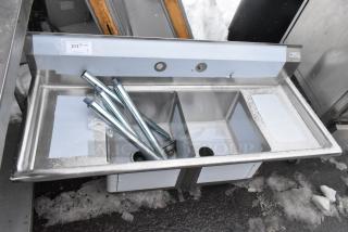 BRAND NEW SCRATCH AND DENT KoolMore 2 Bay Sink with dual drain boards, stainless steel, includes legs, visible surface marks.