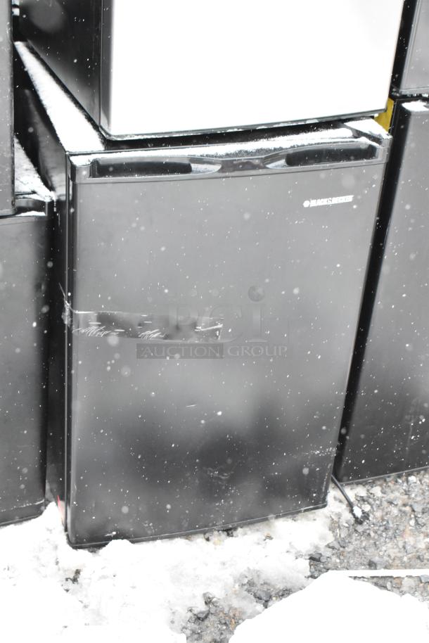 Eight mini coolers, including Galanz GLR33MBKE23, EdgeStar CMF151L, Mainstays DG40BY1A. Black, 120V, 1 phase.