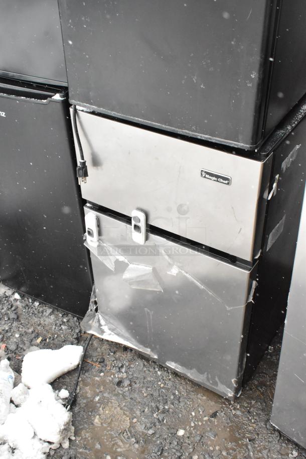 Nine mini coolers including Galanz models GLR33MBKE23 and GLR31TS1E02, 120 volts, 1 phase; visible wear.