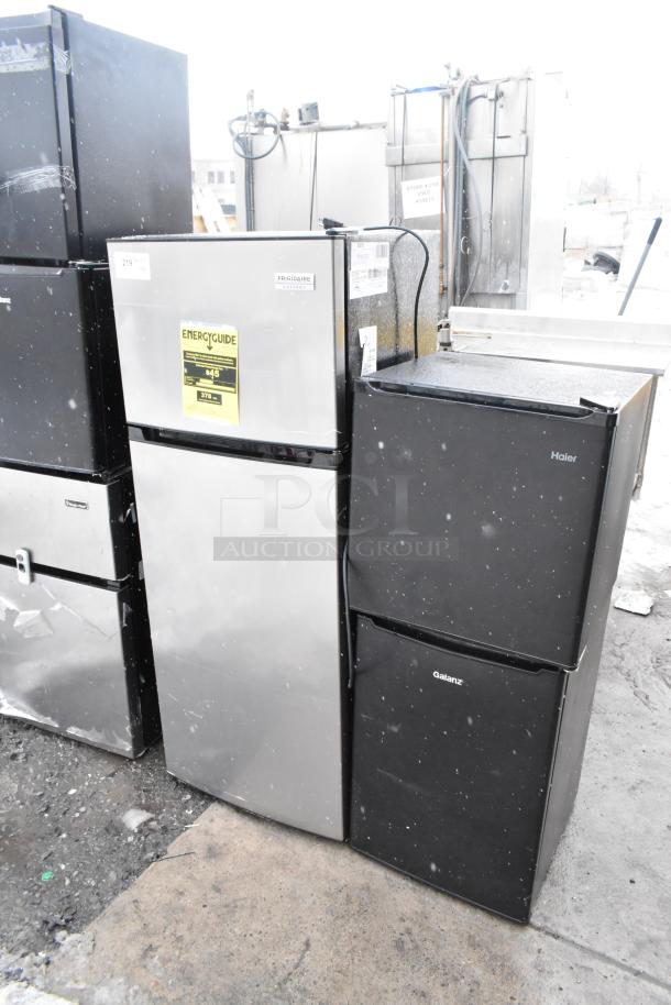 Six mini coolers including Haier HC17SF10RB, Galanz GLR25MBKE02. In used condition, 120 volts, 1 phase.