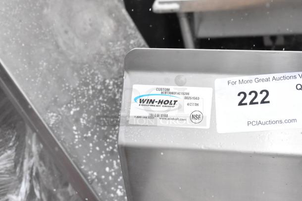 Win-holt table with 2 drawers and under shelf, stainless steel, model 8CBT30BDTAC1520S, NSF certified, good condition.