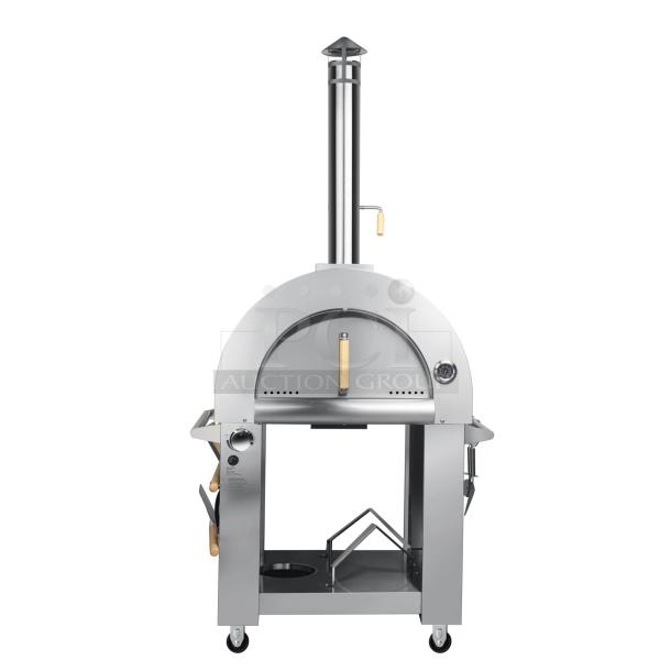 Brand new KoolMore pizza oven, stainless steel with minor scratches, large cooking chamber, built-in thermometer.