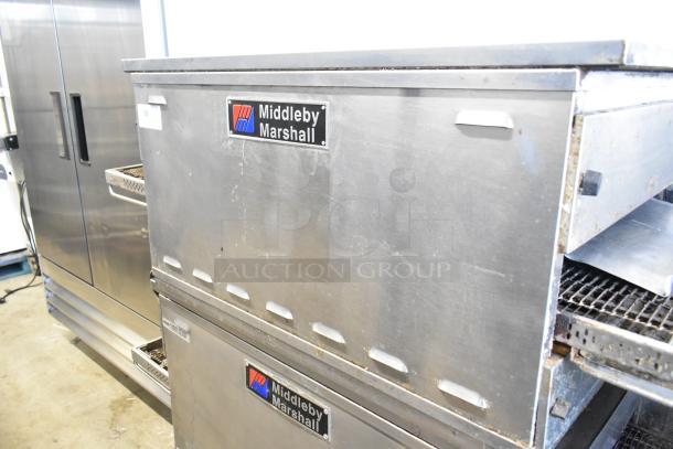 Middleby Marshall PS638G conveyor pizza ovens, natural gas, on casters, 89,000 BTU. Features branded labels. Good condition.