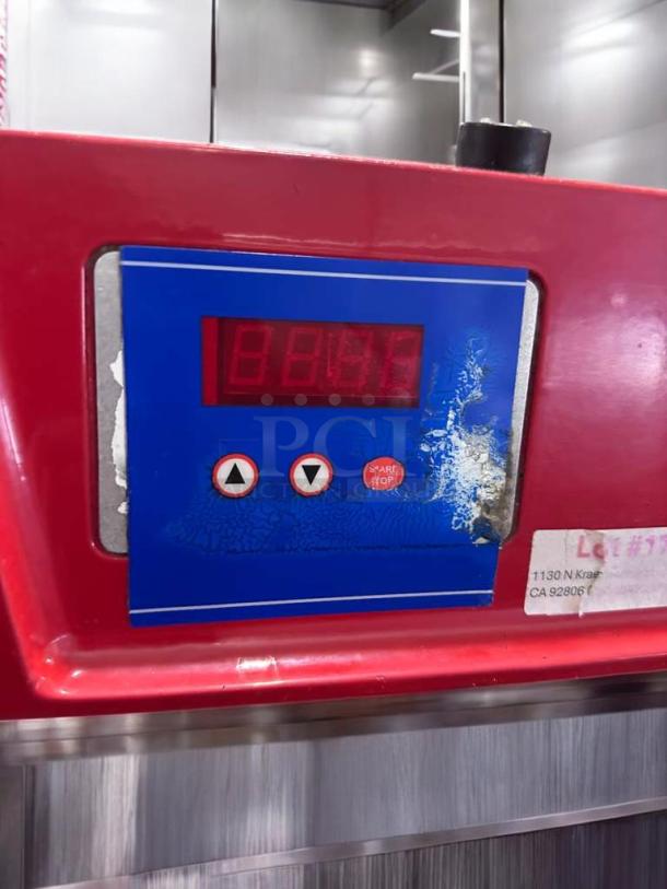 Commercial Electric Dough Press with digital controls, excellent condition, model DOU-L-PRS-0384, fully tested, red panel.