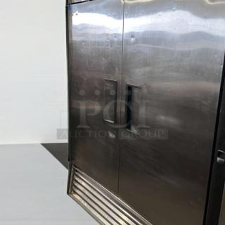 True T-49 commercial reach-in refrigerator, 49 Cu. Ft., stainless steel, 2 solid doors, UL & NSF listed, top-tier condition.