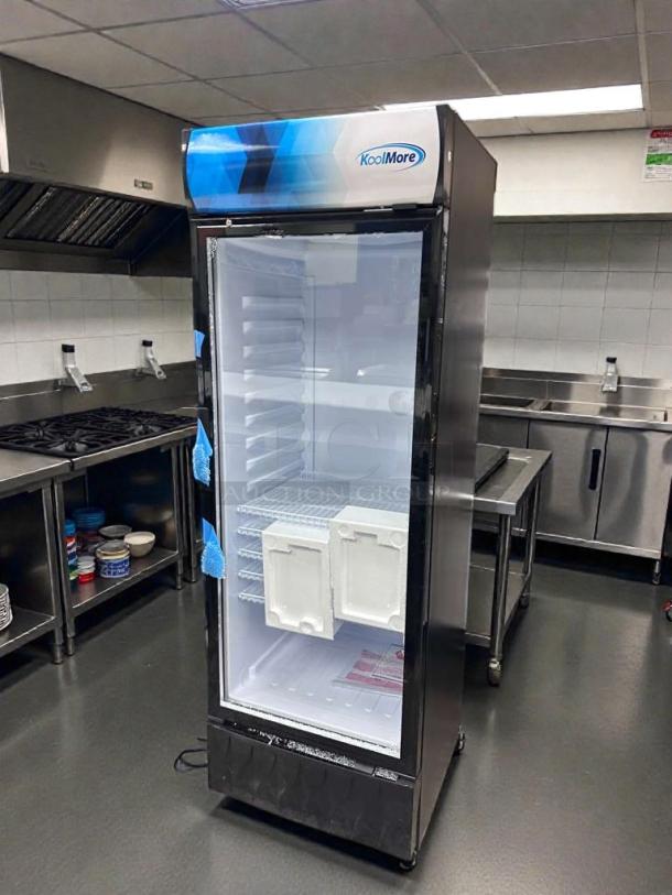 Commercial KoolMore MDR-16G-12C glass door refrigerator, 16 Cu. Ft., UL & NSF listed, fully tested, high-grade condition.