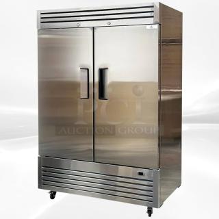 Commercial Grade Double Door Reach-In Refrigerator, stainless steel, UL & NSF listed, model GEN-L-REF-0397, superior condition.