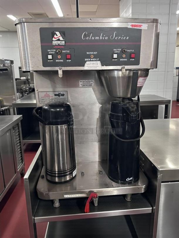 American Metal Ware Columbia Series R49-S dual coffee brewer with shuttle and airpot, UL & NSF listed, fully operational.