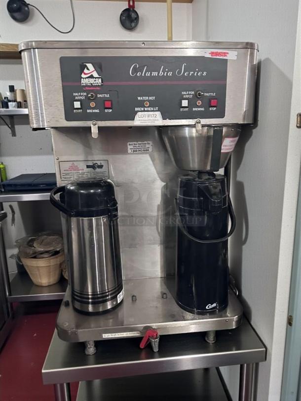 American Metal Ware Columbia Series R49-S commercial coffee brewer, dual shuttle, airpot, premium condition, UL & NSF listed.