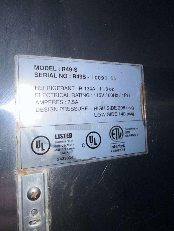 Alt text: 

Label on American Metal Ware R49-S coffee brewer, showing model, serial number, and UL certification details.