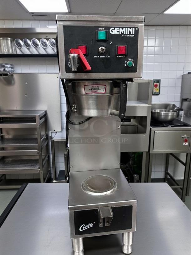Curtis Gemini System commercial coffee brewer in excellent condition, dual brew station, UL & NSF listed, fully tested.