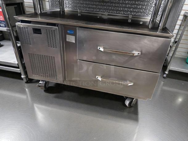 Randell 20048-513 commercial refrigerated equipment stand, 48 in, stainless steel, two drawers, on wheels, UL & NSF listed, premium condition.