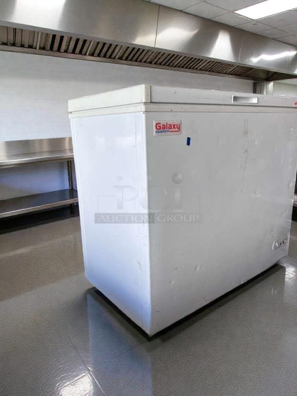 Galaxy 177CF7 commercial chest freezer, 7 Cu. Ft., excellent condition, 115V, R600a refrigerant, fully tested, white exterior.