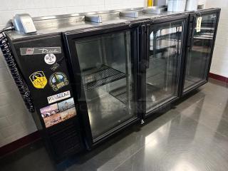 True Commercial Back Bar Glass Door Refrigerator, 72", outstanding condition, model TBB, 115V, UL listed, stickers on door.