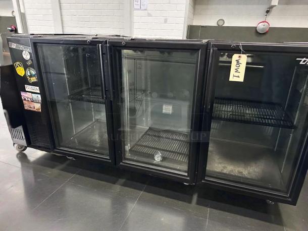 TRUE TBB Series commercial back bar glass door refrigerator, 72", outstanding condition, UL listed, fully operational.
