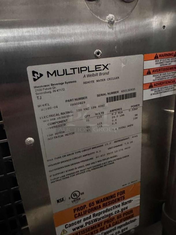 Manitowoc Multiplex S-180-04 ice & beverage dispenser, UL listed, 120V, in premium condition with visible model label and warning tags.