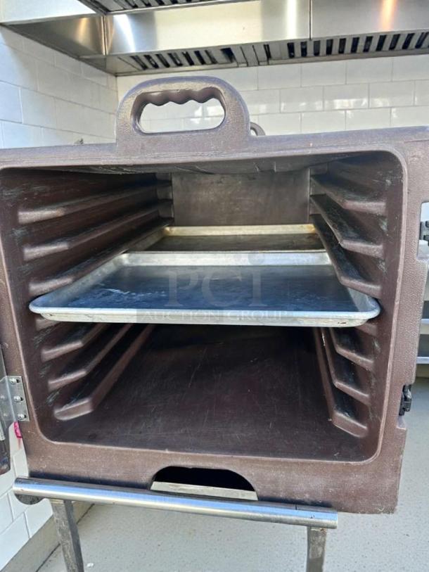 Carlisle Insulated Food Transport Carrier, commercial model, brown, used for hot/cold food, NSF certified, premium condition.