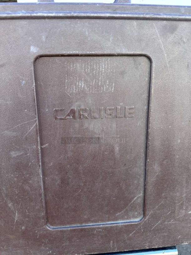 Carlisle insulated food transport carrier, premium condition, brown, embossed Carlisle logo, NSF certified, fully operational.