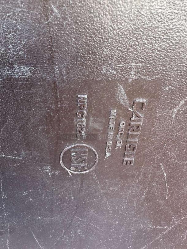 Carlisle Insulated Food Carrier, NSF certified, made in USA, textured brown surface with model markings "CARLISLE OWI, OK".