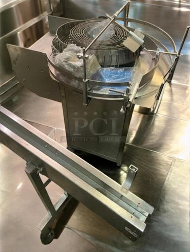 Tang Rotary Round Bottle Washer, stainless steel, automatic rinse, fully tested, excellent condition, part of production line.