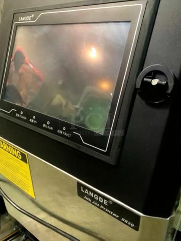 LANGDE Automatic Industrial Inkjet Printer, premium condition, model LAN-L-CODE-0426, features user interface and warning label.