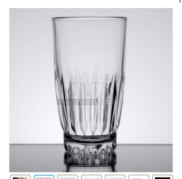Pristine Libbey 15458 Winchester 12 oz beverage glass, DuraTuff commercial glassware, clear, fluted design. 36 pcs, made in USA.