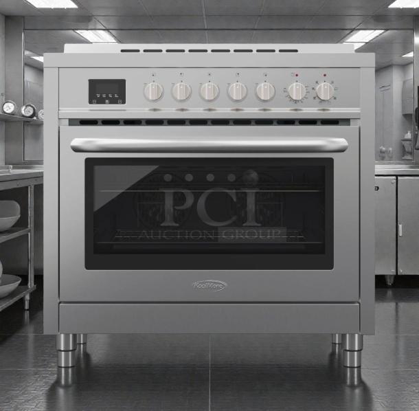 Brand new KoolMore 36" Electric Range, model KM-FR36EE-SS. Stainless steel, scratch & dent, six knobs, digital display.