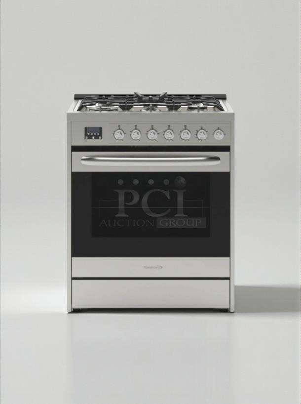 KoolMore 30" freestanding gas range, model KM-FR30G-SS, like-new condition, scratch & dent, with control knobs and oven.