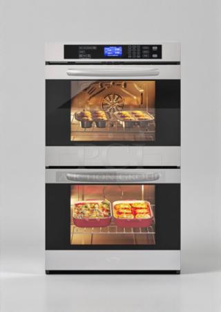 Brand new KoolMore KM-WO30D-SS 30" electric double wall oven, stainless steel, digital controls, visible interior.