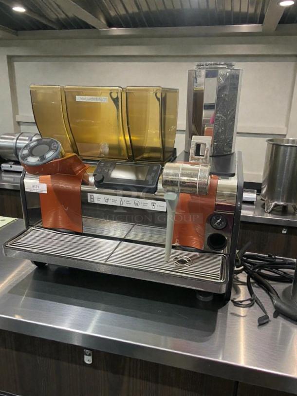 Premium condition commercial espresso machine with integrated grinder, model ESP-L-COF-0082, 220V, fully tested and working.