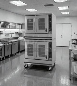 Montague Company 2-115A 38" gas convection oven, 115,000 BTU, premium condition, fully tested, front view in commercial kitchen.
