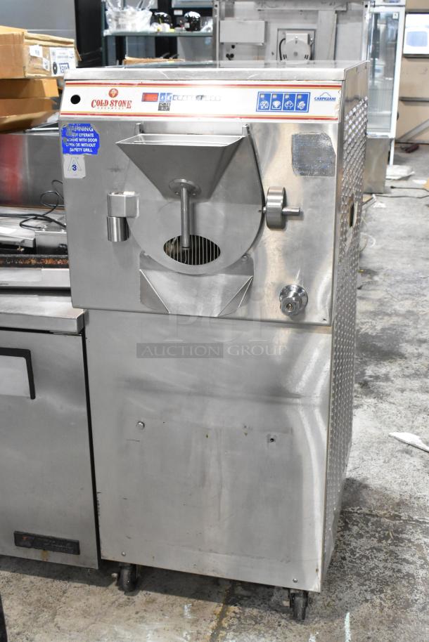 Carpigiani LB-502 commercial batch freezer, water-cooled, 208/230V, 3-phase. Stainless steel, fair condition. Cold Stone label.