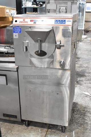 Carpigiani LB-502 commercial batch freezer, water-cooled, 208/230V, 3-phase. Stainless steel, fair condition. Cold Stone label.