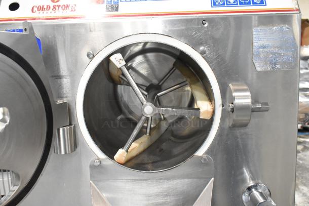 Carpigiani LB-502 batch freezer, stainless steel, commercial use, 208/230 volts, 3 phase, water-cooled, visible Cold Stone Creamery label.