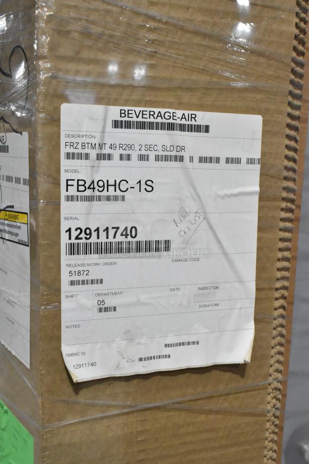 BRAND NEW Beverage Air FB49HC-1S Commercial 2 Door Freezer, 115V, 1 Phase, labeled as "scratch and dent."