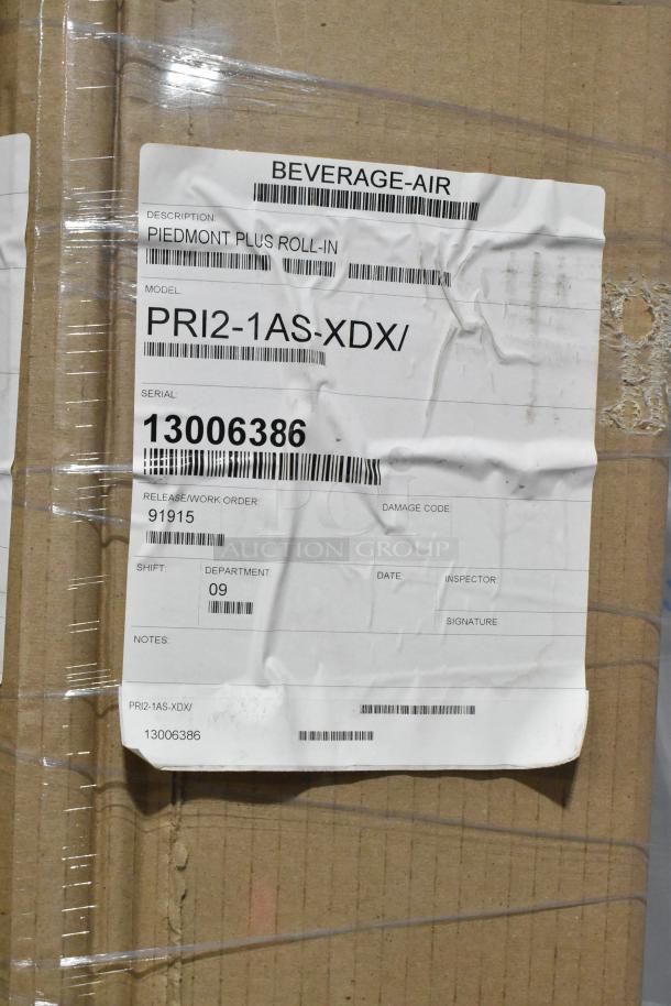 Beverage Air PRI2-1AS-XDX Roll In Cooler label; new scratch and dent, 115V, 1 phase, serial 13006386.