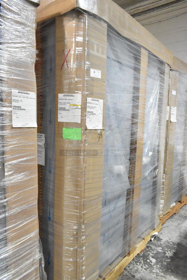 Brand new Beverage Air PRI2-1AS-XDX roll-in cooler, 115V, 1 phase. Scratch and dent condition. Wrapped packaging with labels visible.