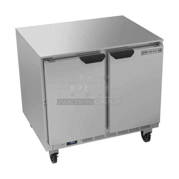 Beverage Air UCR36AHC-23 commercial 2-door undercounter cooler, brand new with minor scratches, 115V, 1 phase, stainless steel.