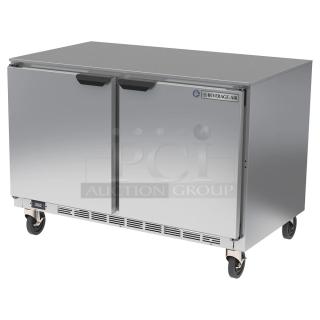 Brand new Beverage Air UCF48AHC-23 undercounter freezer, 2-door, 115V, 1 phase. Scratch and dent condition, stainless steel.