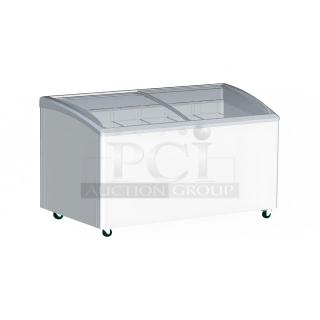 Brand new Excellence 215VB5LHC commercial display freezer, 12.9 cu. ft., curved lid, 115V, scratch and dent condition.