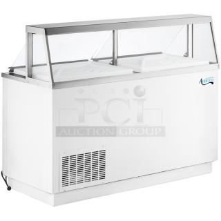 Brand new Avantco 178CPW68HC 12 tub white ice cream dipping cabinet, slight scratch and dent, 115 volts, 1 phase.