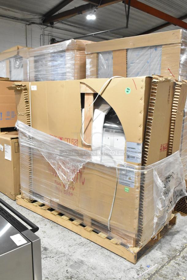 Avantco 178CPW68HC White Deluxe Ice Cream Dipping Cabinet, brand new, scratch and dent, in original packaging on pallet.